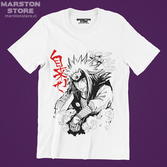 Polera blanca Naruto con diseño de Jiraiya