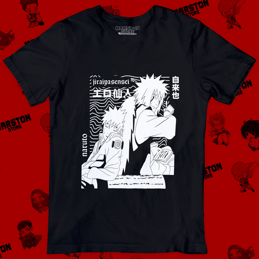 Polera negra Naruto con Jiraiya y Naruto Uzumaki