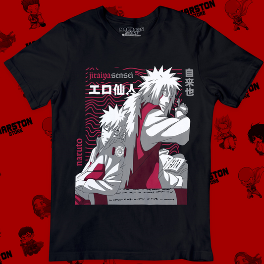 Polera negra Naruto con Jiraiya y Naruto Uzumaki