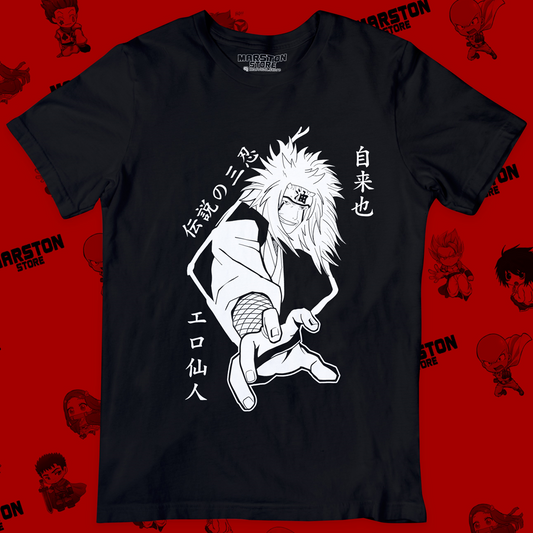 Polera negra Naruto con diseño de Jiraiya