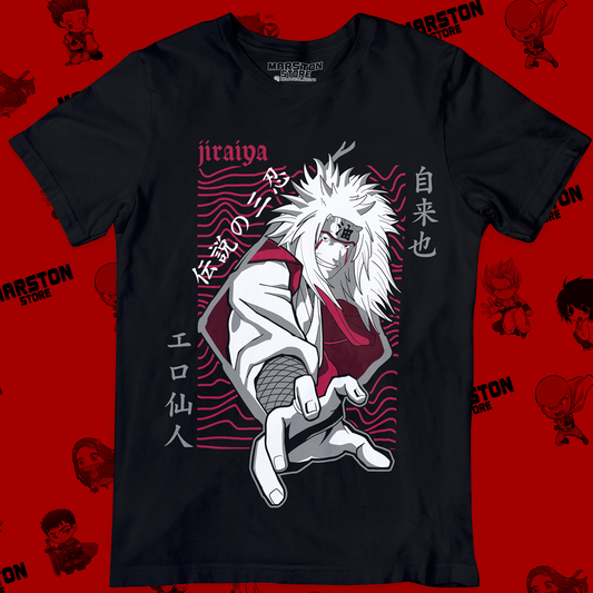 Polera negra Naruto con diseño de Jiraiya