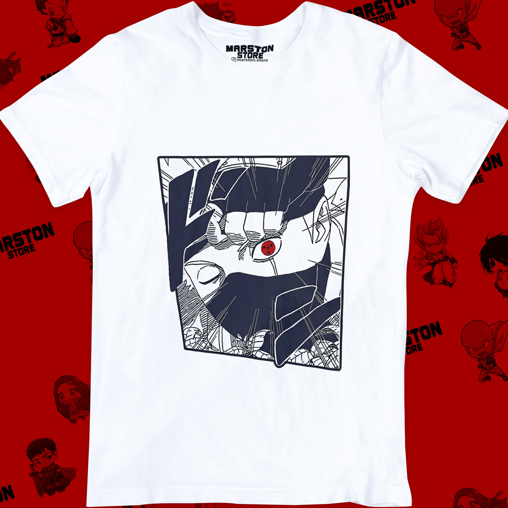 Polera blanca Naruto con diseño de Kakashi Hatake