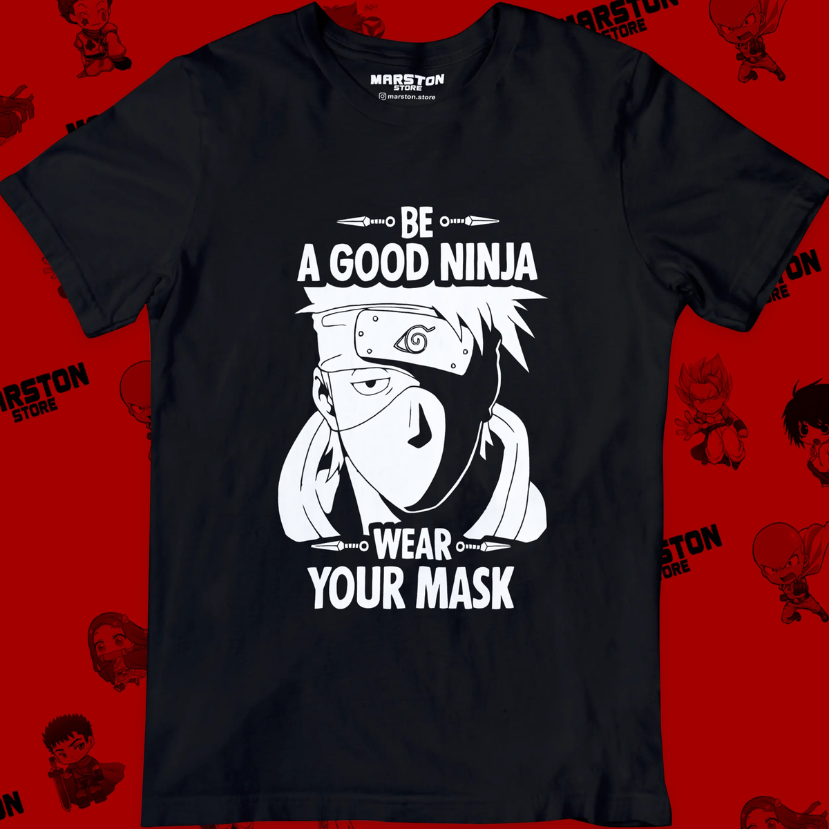 Polera negra Naruto con diseño de Kakashi Hatake