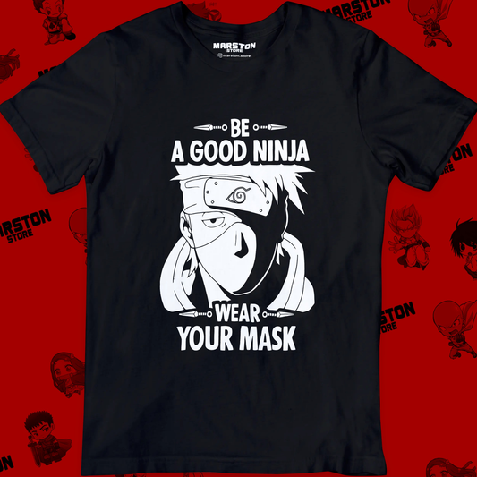Polera negra Naruto con diseño de Kakashi Hatake