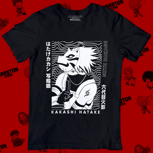 Polera negra Naruto con diseño de Kakashi Hatake