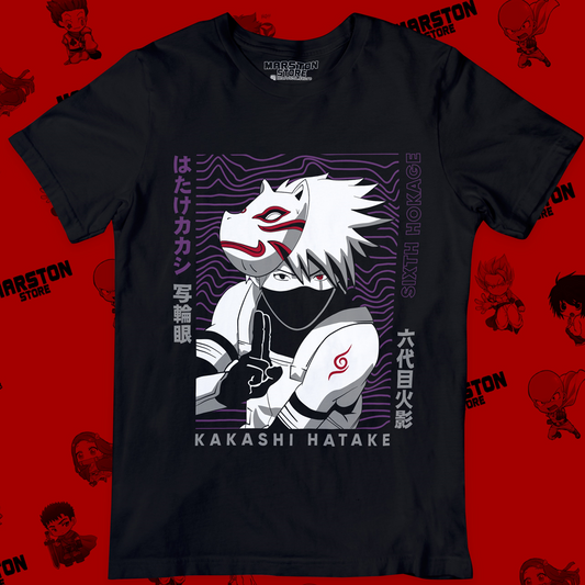 Polera negra Naruto con diseño de Kakashi Hatake