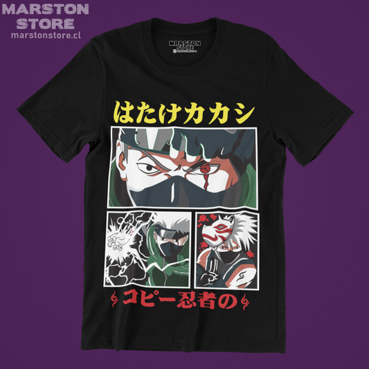 Polera negra Naruto con diseño de Kakashi Hatake