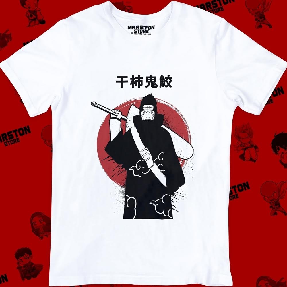 Polera blanca Naruto con diseño de Kisame Hoshigaki