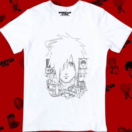 Polera blanca Naruto con diseño de Madara Uchiha