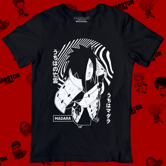 Polera negra Naruto con diseño de Madara Uchiha