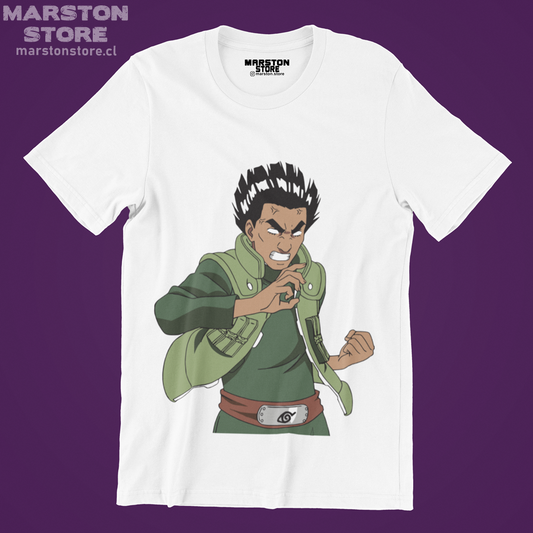 Polera blanca Naruto con diseño de Might Guy