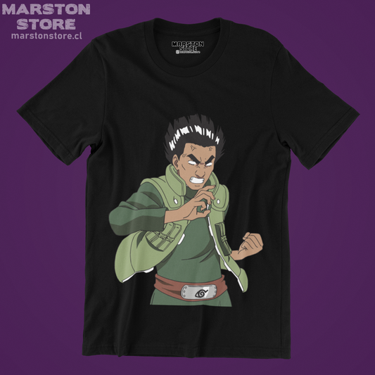 Polera negra Naruto con diseño de Might Guy