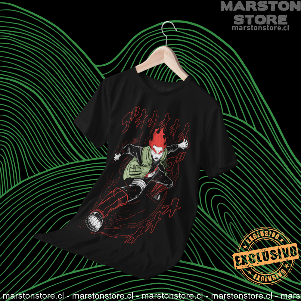 Polera negra Naruto con diseño de Might Guy