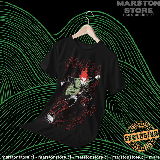 Polera negra Naruto con diseño de Might Guy
