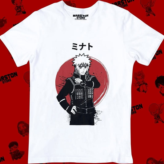 Polera blanca Naruto con diseño de Minato Namikaze
