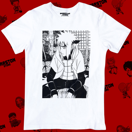 Polera blanca Naruto con diseño de Minato Namikaze
