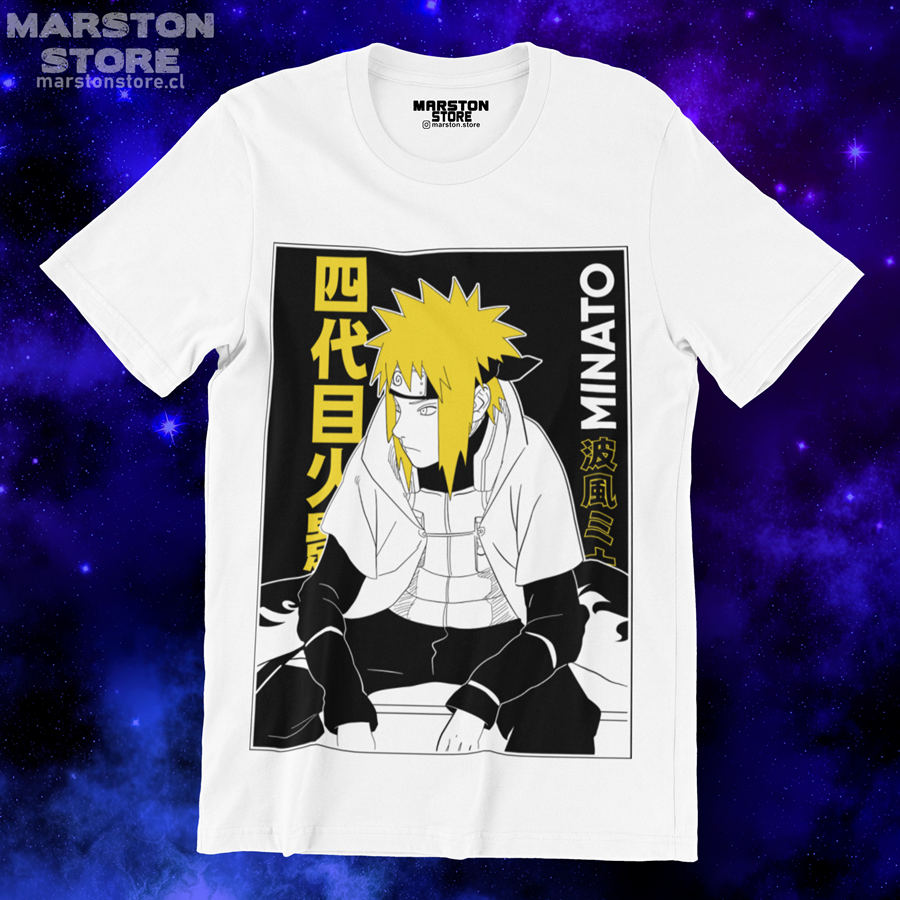 Polera blanca Naruto con diseño de Minato Namikaze