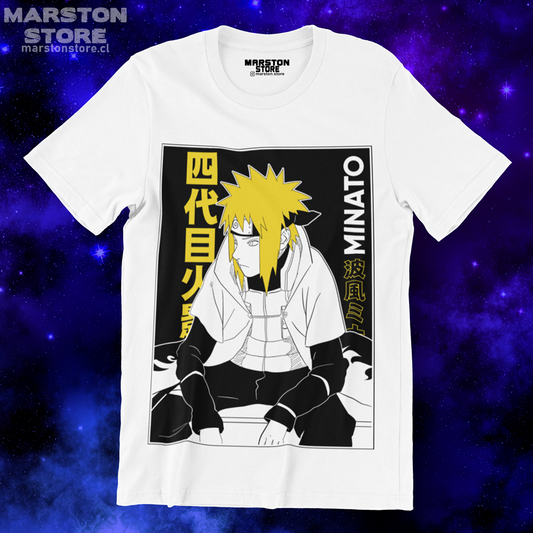 Polera blanca Naruto con diseño de Minato Namikaze