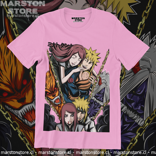Polera Naruto con Minato Namikaze y Kushina Uzumaki