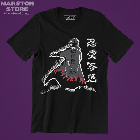 Polera negra Naruto con diseño de Minato Namikaze