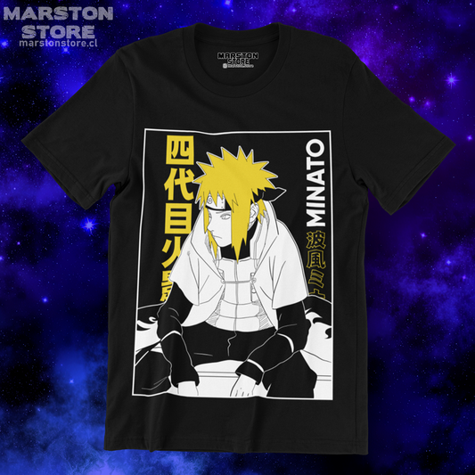 Polera negra Naruto con diseño de Minato Namikaze