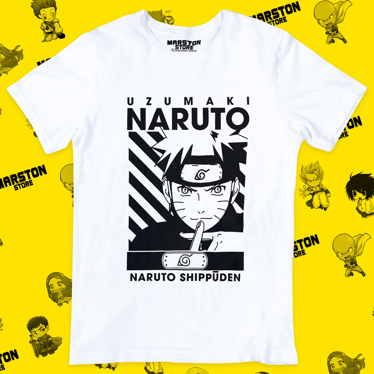 Polera blanca Naruto con diseño de Naruto Uzumaki