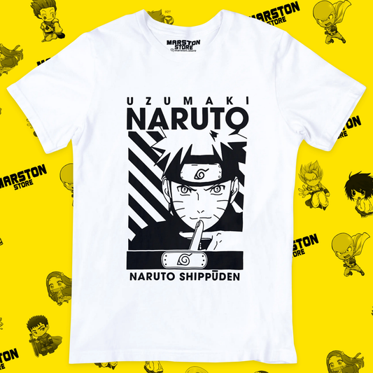 Polera blanca Naruto con diseño de Naruto Uzumaki