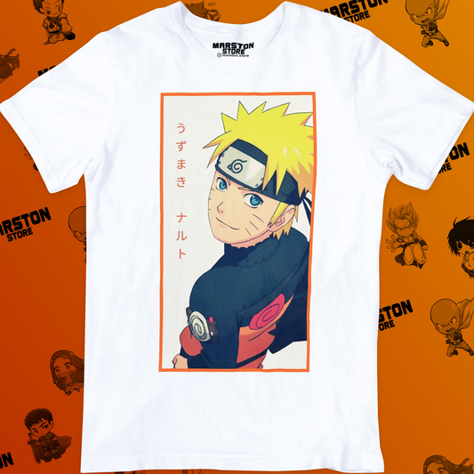 Polera blanca Naruto con diseño de Naruto Uzumaki