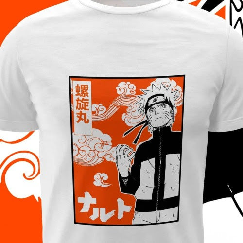 Polera blanca Naruto con diseño de Naruto Uzumaki