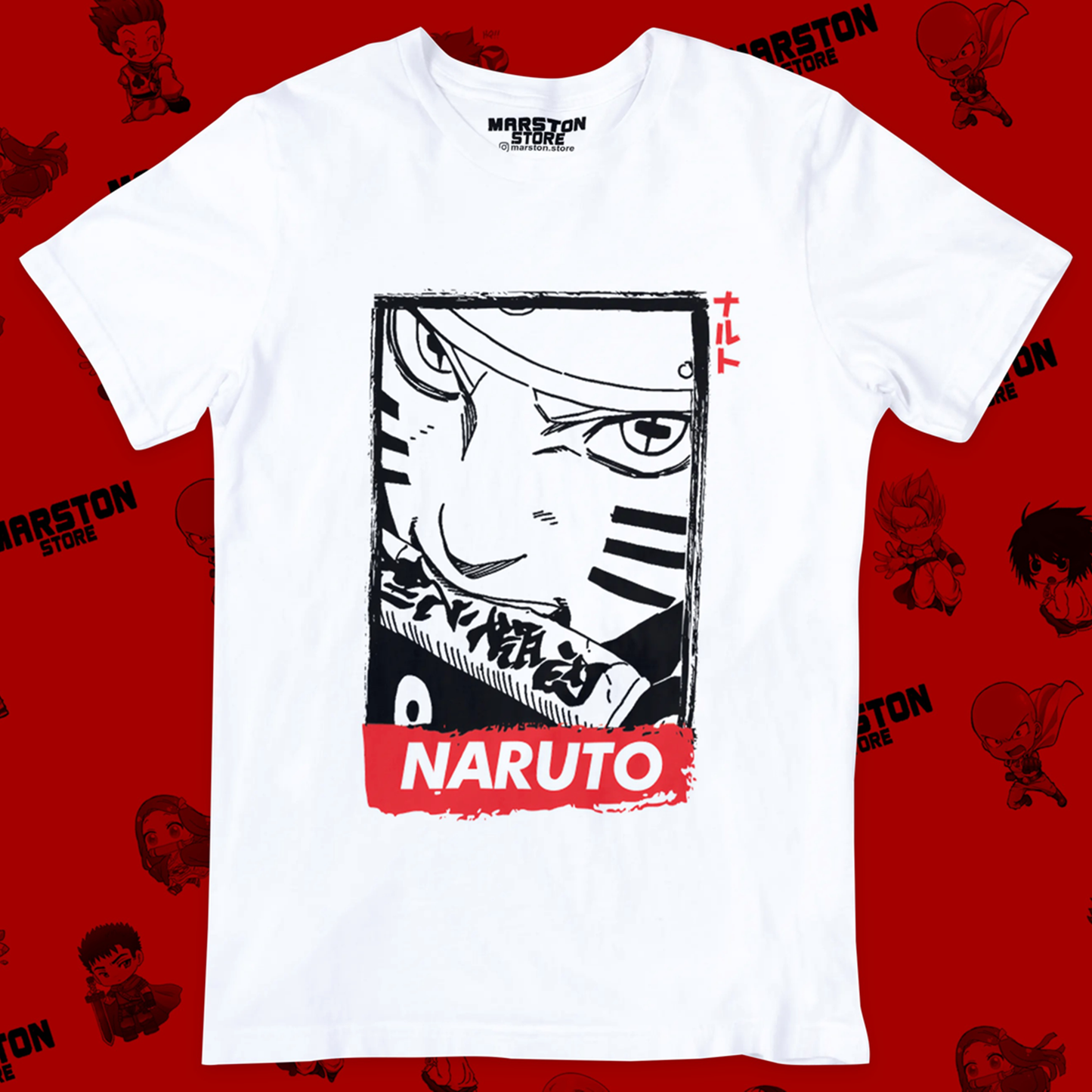 Polera blanca Naruto con diseño de Naruto Uzumaki