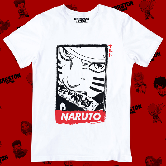Polera blanca Naruto con diseño de Naruto Uzumaki