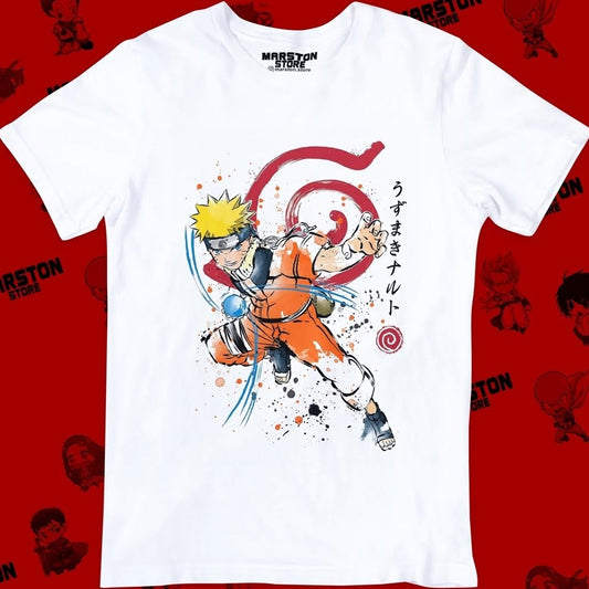 Polera blanca Naruto con diseño de Naruto Uzumaki
