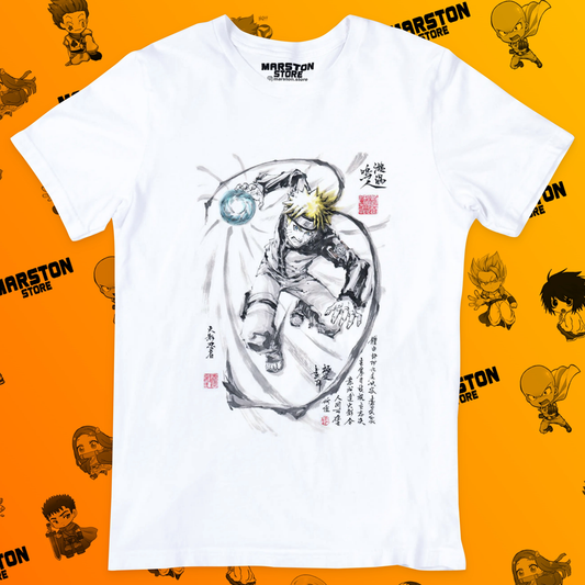 Polera blanca Naruto con diseño de Naruto Uzumaki