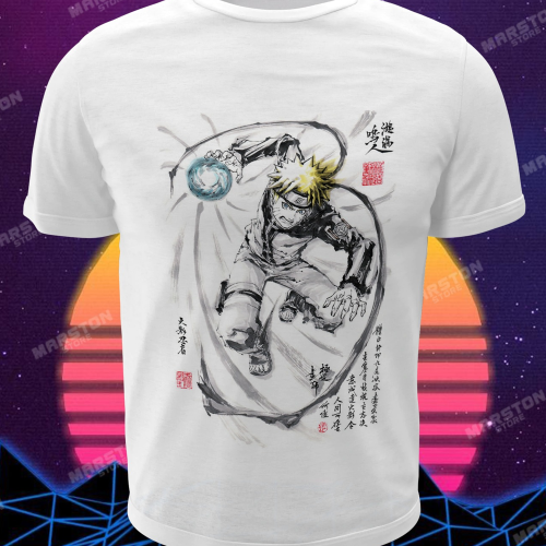 Polera blanca Naruto con diseño de Naruto Uzumaki