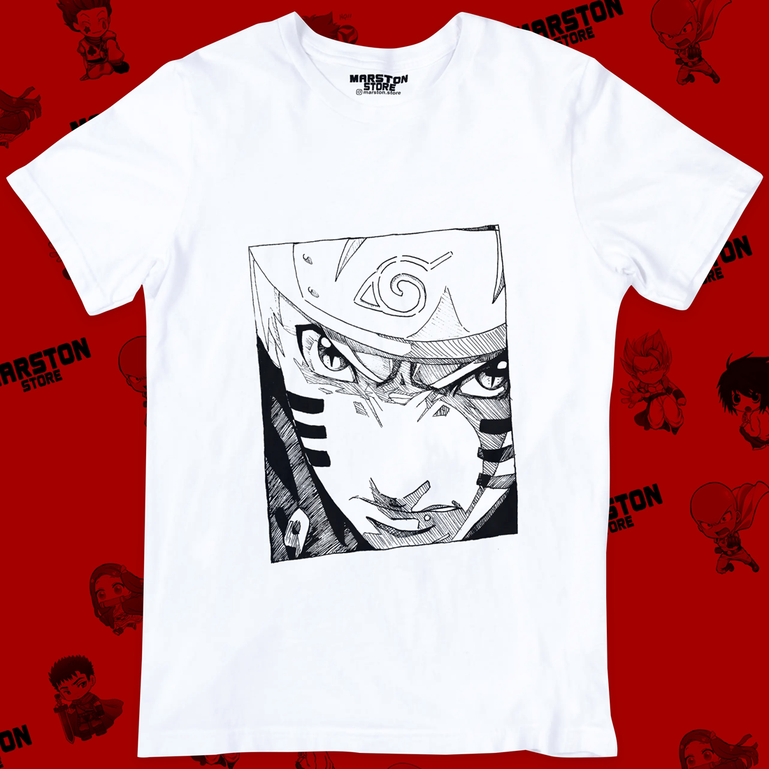 Polera blanca Naruto con diseño de Naruto Uzumaki