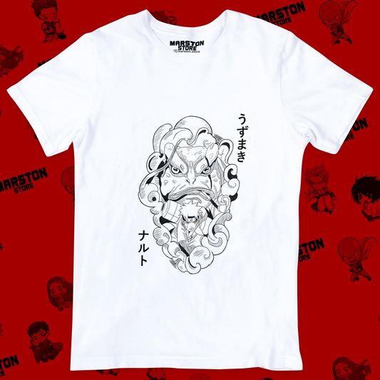 Polera blanca Naruto con diseño de Naruto Uzumaki