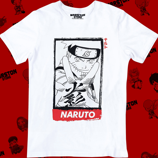 Polera blanca Naruto con diseño de Naruto Uzumaki