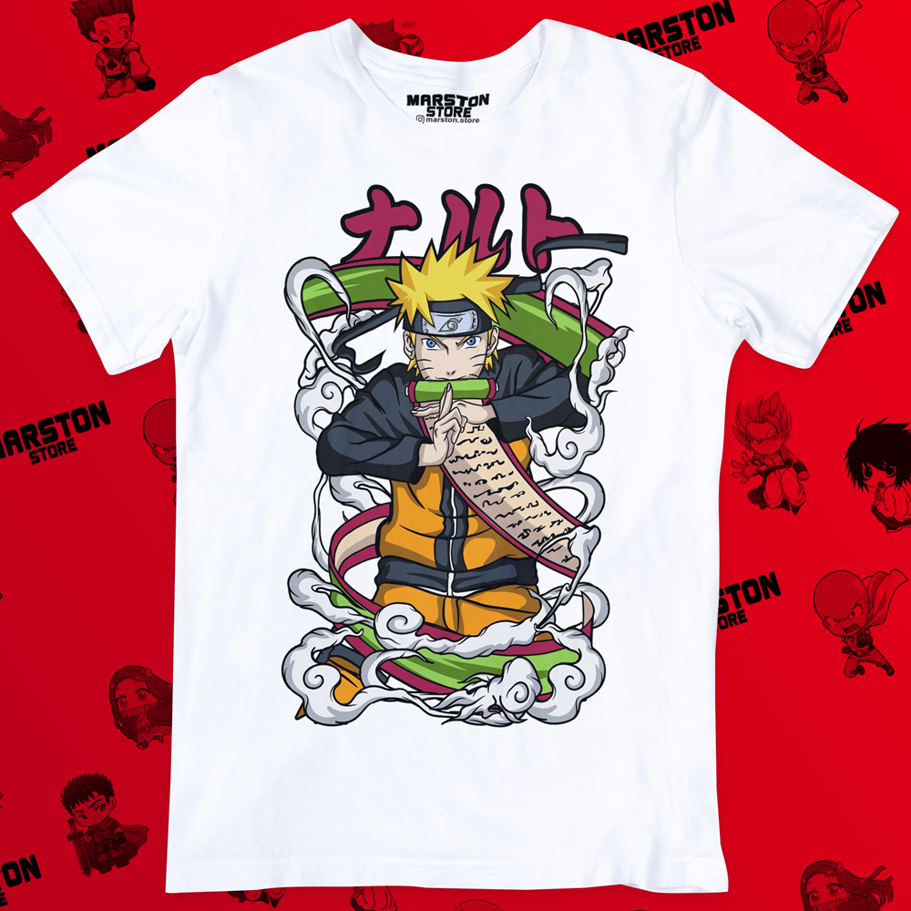 Polera blanca Naruto con diseño de Naruto Uzumaki