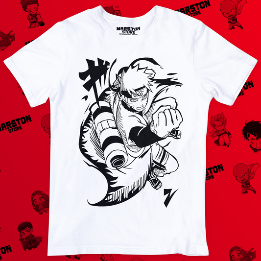 Polera blanca Naruto con diseño de Naruto Uzumaki