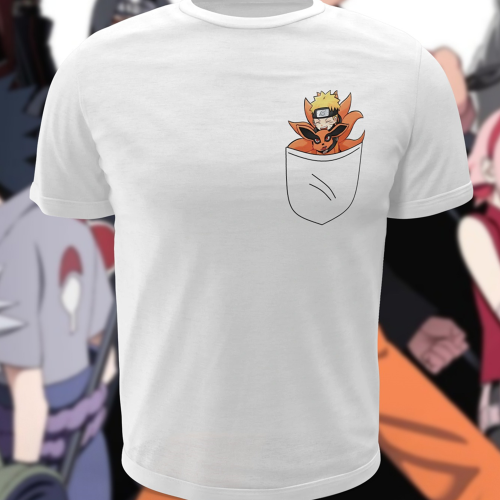 Polera blanca Naruto con diseño de bolsillo de Naruto Uzumaki