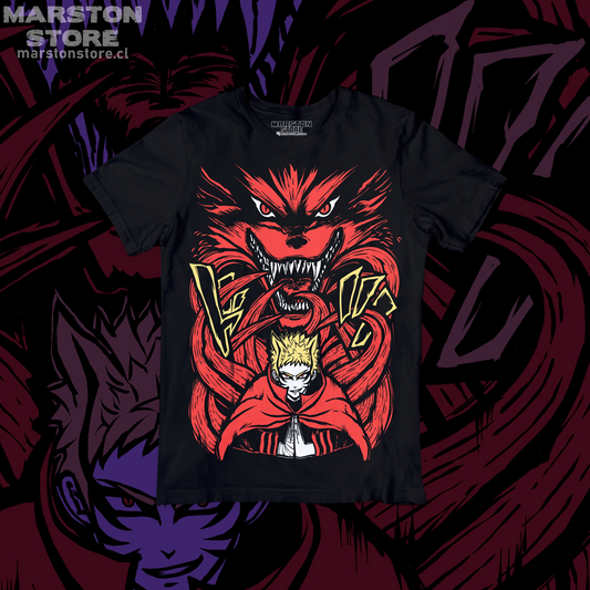 Polera negra Naruto con Naruto Uzumaki en modo Baryon