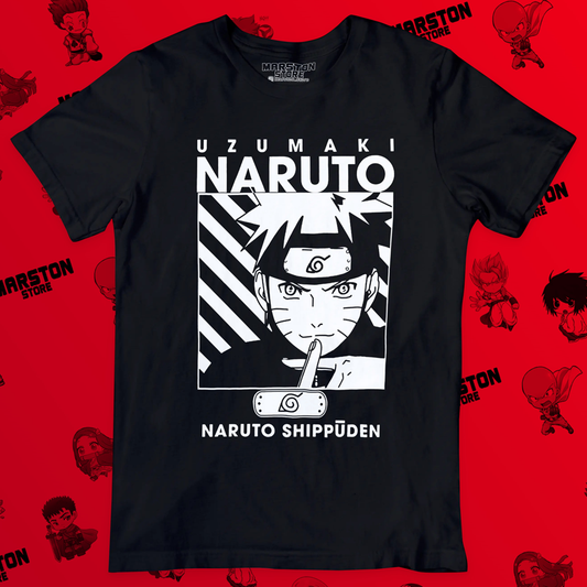 Polera negra Naruto con diseño de Naruto Uzumaki