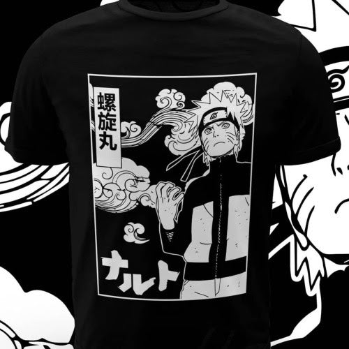 Polera negra Naruto con diseño de Naruto Uzumaki
