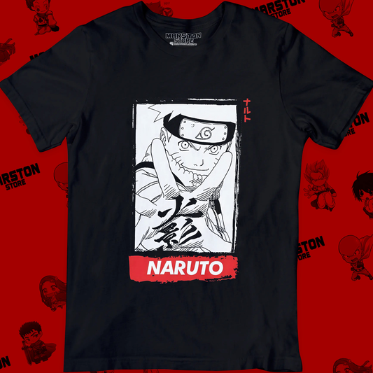 Polera negra Naruto con diseño de Naruto Uzumaki