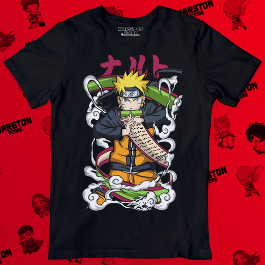 Polera negra Naruto con diseño de Naruto Uzumaki