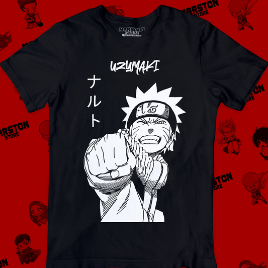 Polera negra Naruto con diseño de Naruto Uzumaki