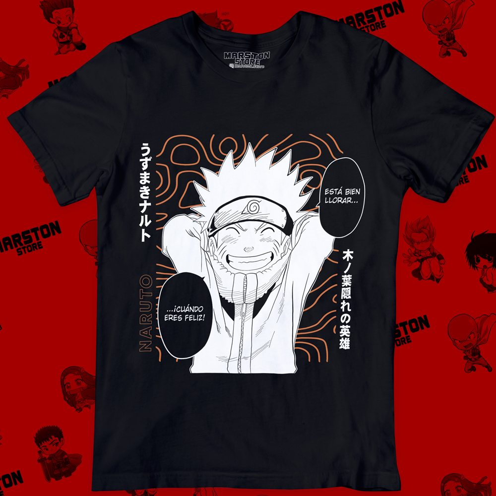 Polera negra Naruto con diseño de Naruto Uzumaki