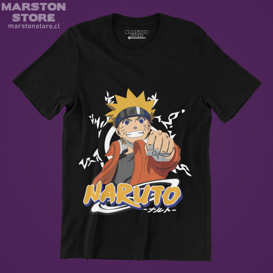 Polera negra Naruto con diseño de Naruto Uzumaki