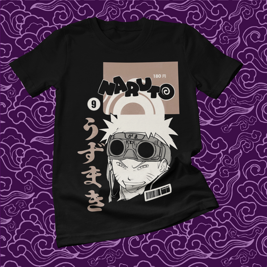 Polera negra Naruto con diseño de Naruto Uzumaki