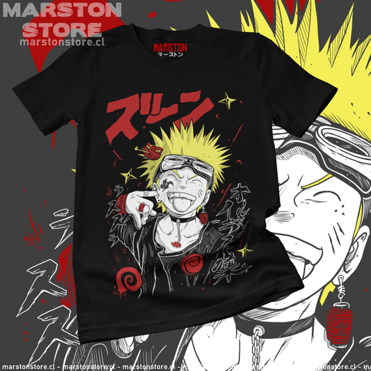 Polera negra Naruto con diseño de Naruto Uzumaki